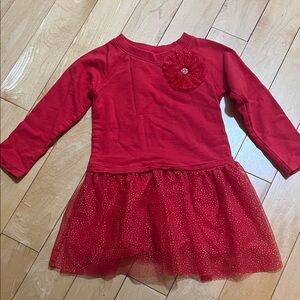 Little Girls Red Long Sleeve Sweater Dress with Tulle Skirt